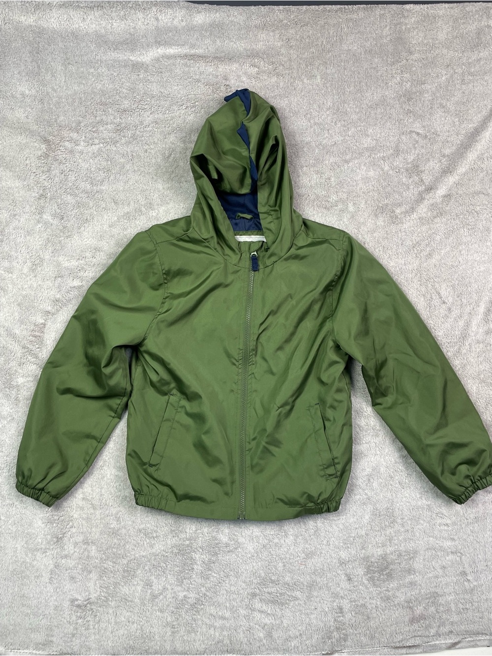 Carter's Boys Green Dinosaur Hooded Windbreaker Jacket Size 8‎ Full Zip Spikes